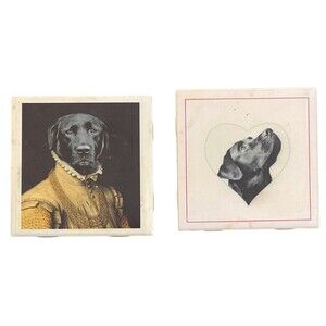 Lot Of 2 Dog Coasters Ceramic Cork Decoupage 4.25” x 4.25”